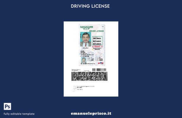 verified style Patente di guida USA Mississippi stile verificato secondo il modello template